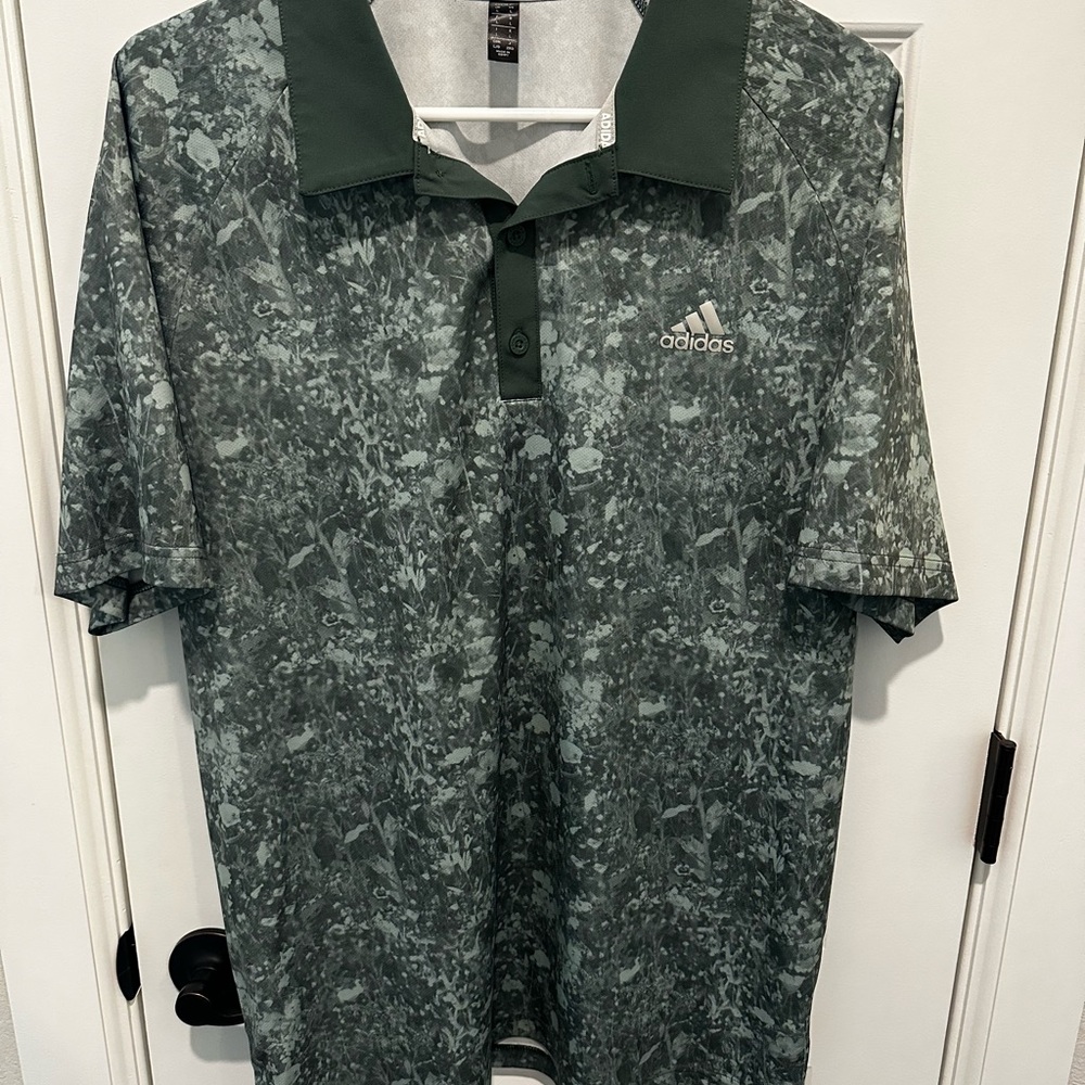 adidas Green Camouflage-Pattern Polo Shirt